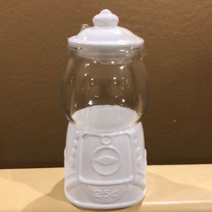 White Glass Gumball Holder with Removable Glass Top